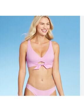 Shade & Shore Tie Front Bralette Bikini Top 34C Hipster Bikini Bottom Purple NWT